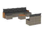 10-piece garden furniture set with cushions, grey woven resin DVWG05476