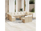 13-piece garden furniture set with cushions, beige woven resin QGKW41814