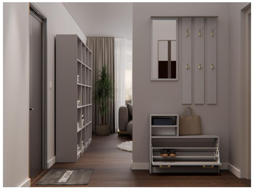 Chicyla - Entryway Coat Rack - Chicylaère Wall-Mounted Mirrored Shoe Storage Unit - 180x85x24 - Entryway Furniture - Grey RMSG81513