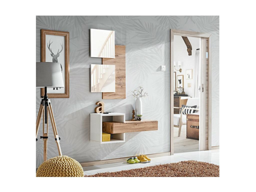 Domopure 2 Hallway Furniture Set – Complete Set – Oak and White Finish – Modern and Practical Design RILY55060