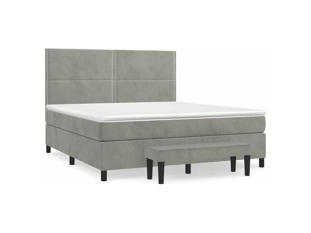 Domopure bed base and mattress, light grey, 160x200 cm, velvet, YTZL95256