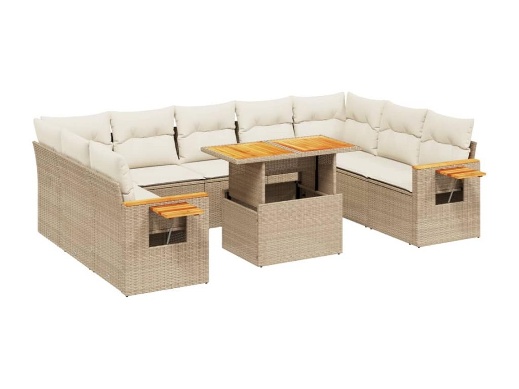 11-piece garden furniture set with beige cushions, woven resin ERSZ27040