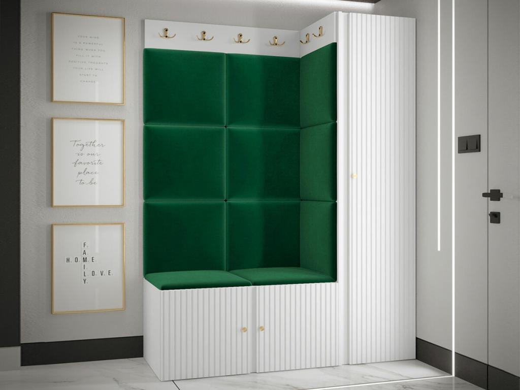 Domopure 385 Hallway Unit 186x124x46cm White - Green MDF - Laminate - Upholstery DNSA14451