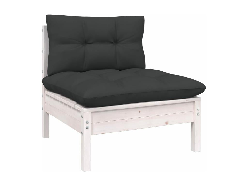 Salon de jardin 7 pcs avec coussins Blanc Bois de pin LPIP43403