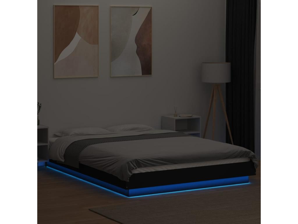 Bed frame with LED high-decoration, black, 135x190 cm, engineered wood, MWYQ27400