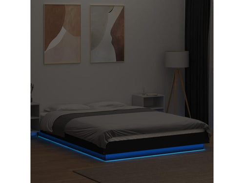 Bed frame with LED high-decoration, black, 135x190 cm, engineered wood, MWYQ27400