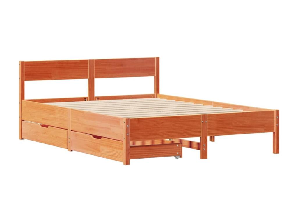 Cadre de lit sans matelas cire marron 140x190cm bois pin massif QPGA17295