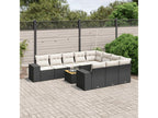 11-piece garden furniture set with cushions, black woven resin JFXJ47976