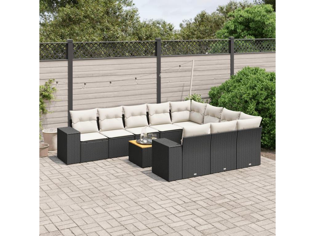 11-piece garden furniture set with cushions, black woven resin JFXJ47976