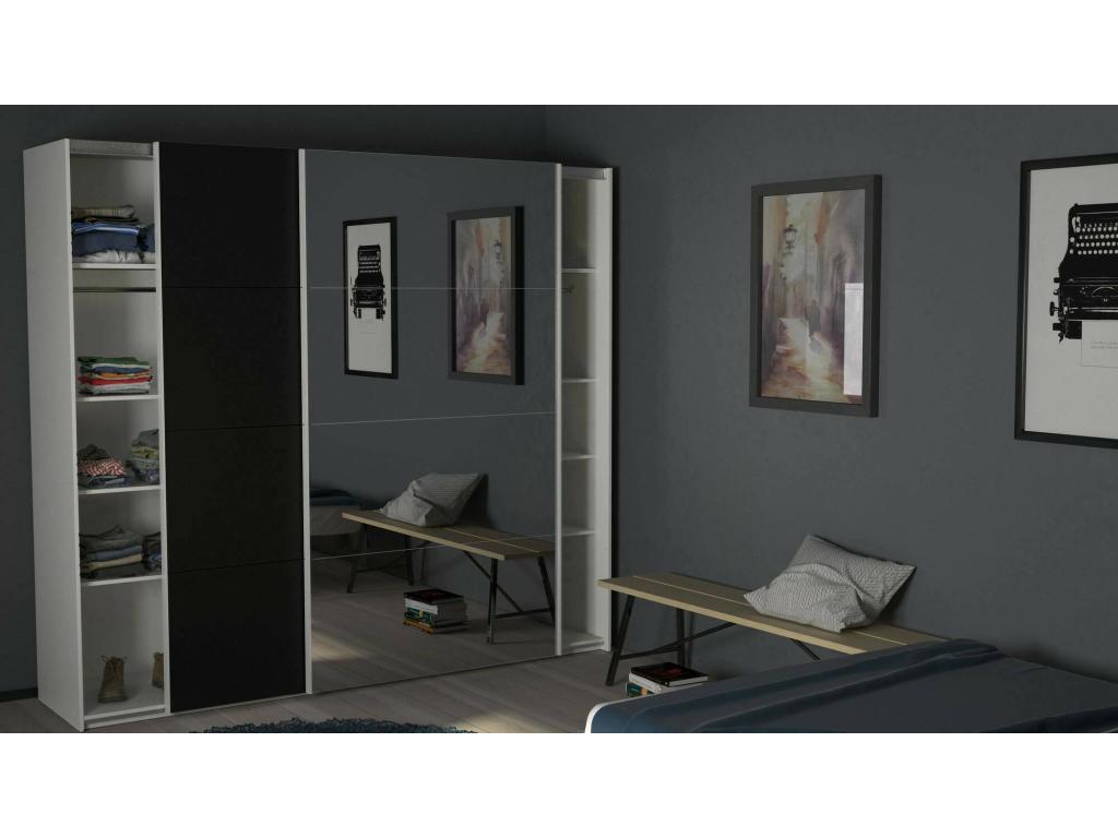 Domopure 2-Door Wardrobe, Bedroom Furniture, Walk-in Closet, Clothes Storage, 243x61x220 cm, White and Black, YRMU54874