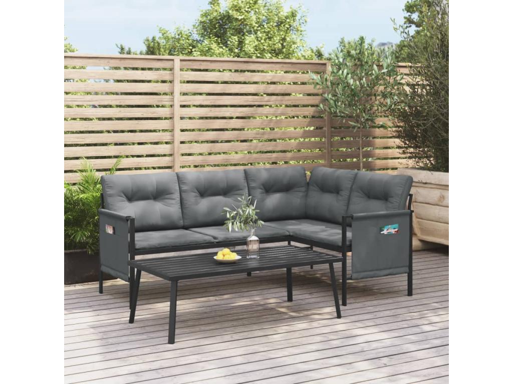 Anthracite steel and textilene garden corner sofa KNHA11699
