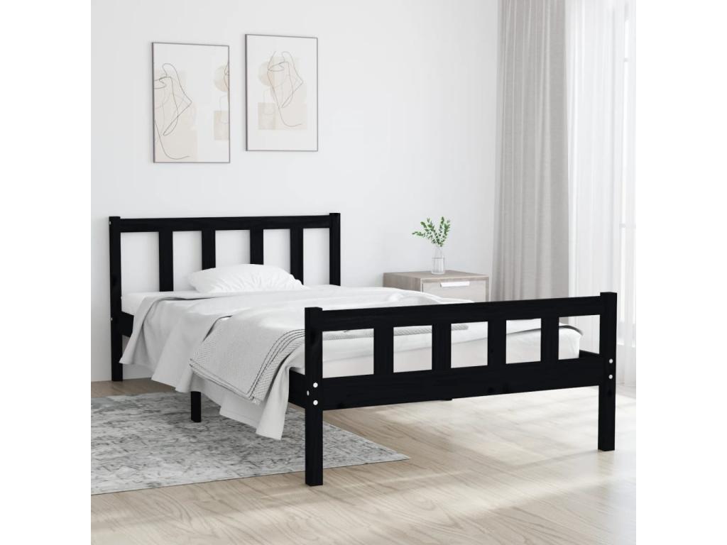 Cadre de lit sans matelas noir bois massif 100x200 cm KTVY86328