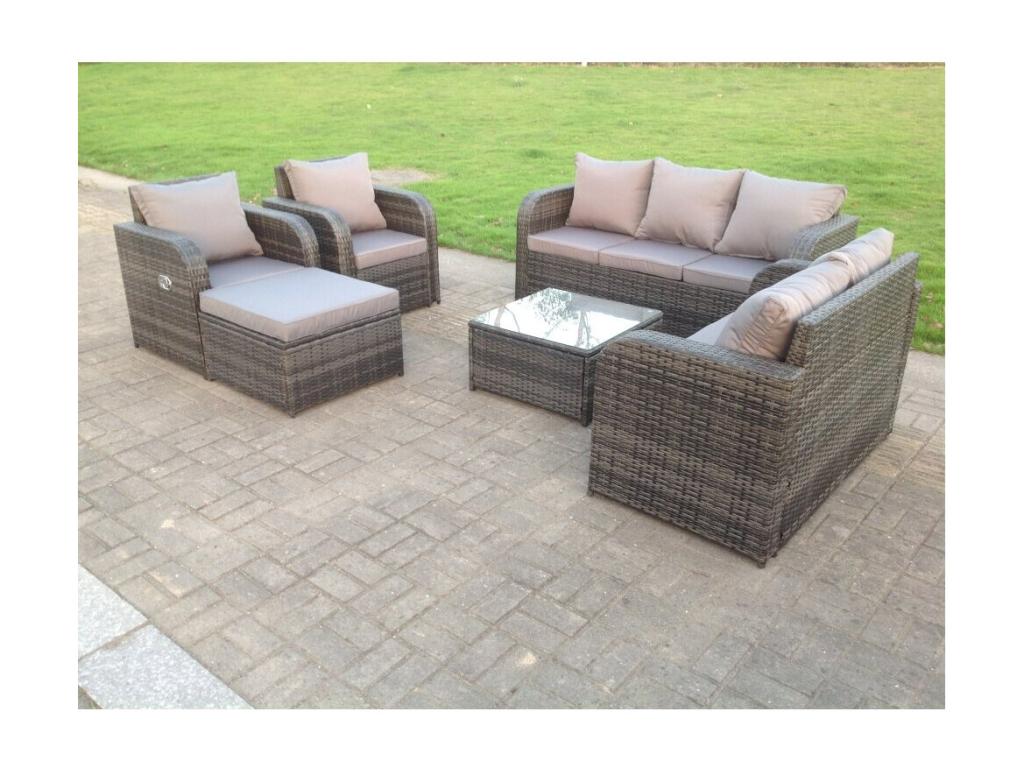 8 places Meubles de Jardin en rotin ave Canapé d'amour Tabourets Table basse Chaise MéDomopure gris foncé RYFM69394