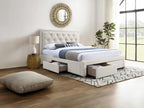 Bed with drawers 140x190 cm - Fabric - Beige - Domopure OQYU38898